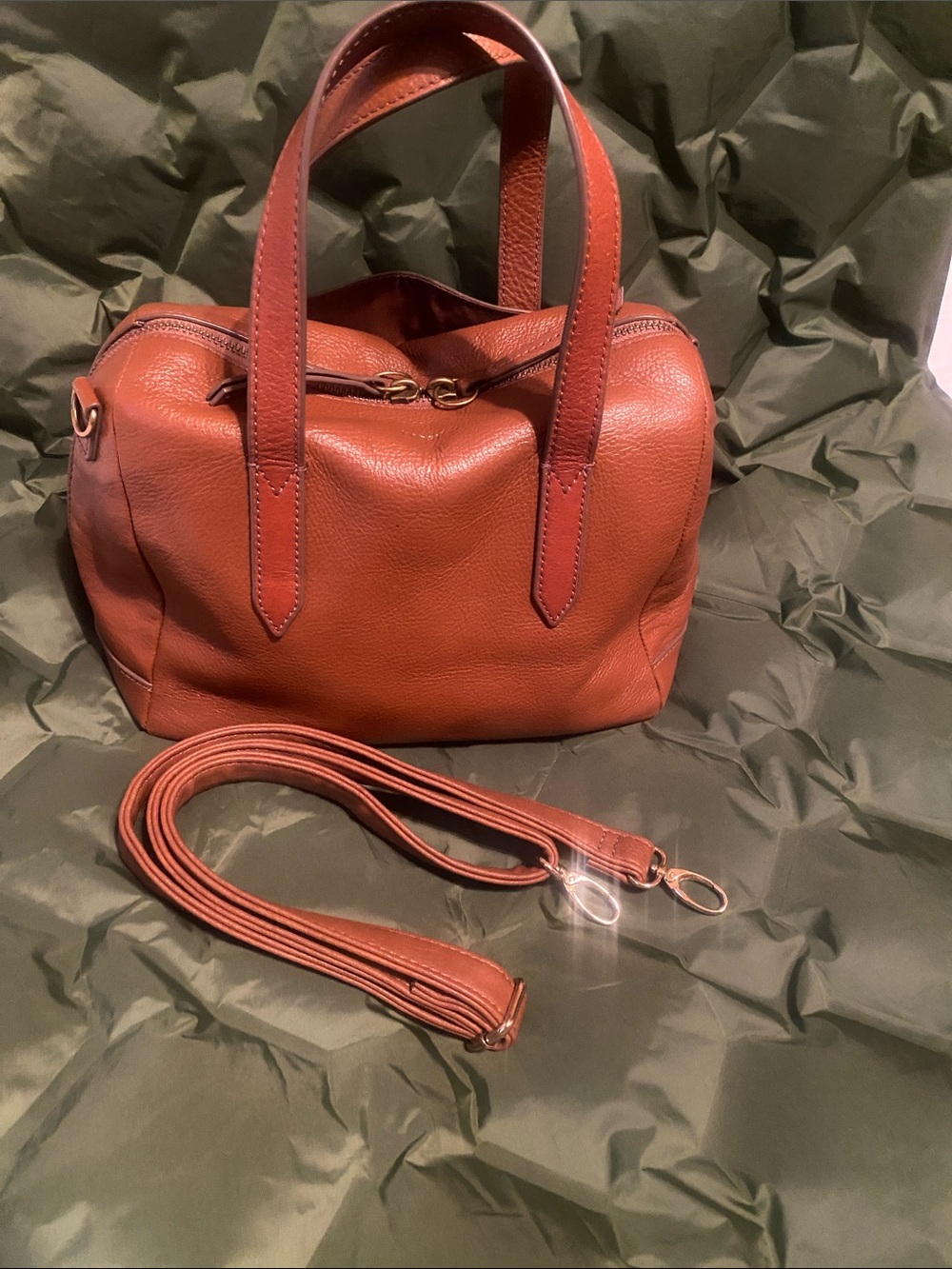 Classic Vintage Fossil Leather Satchel Bag in Cognac Brown